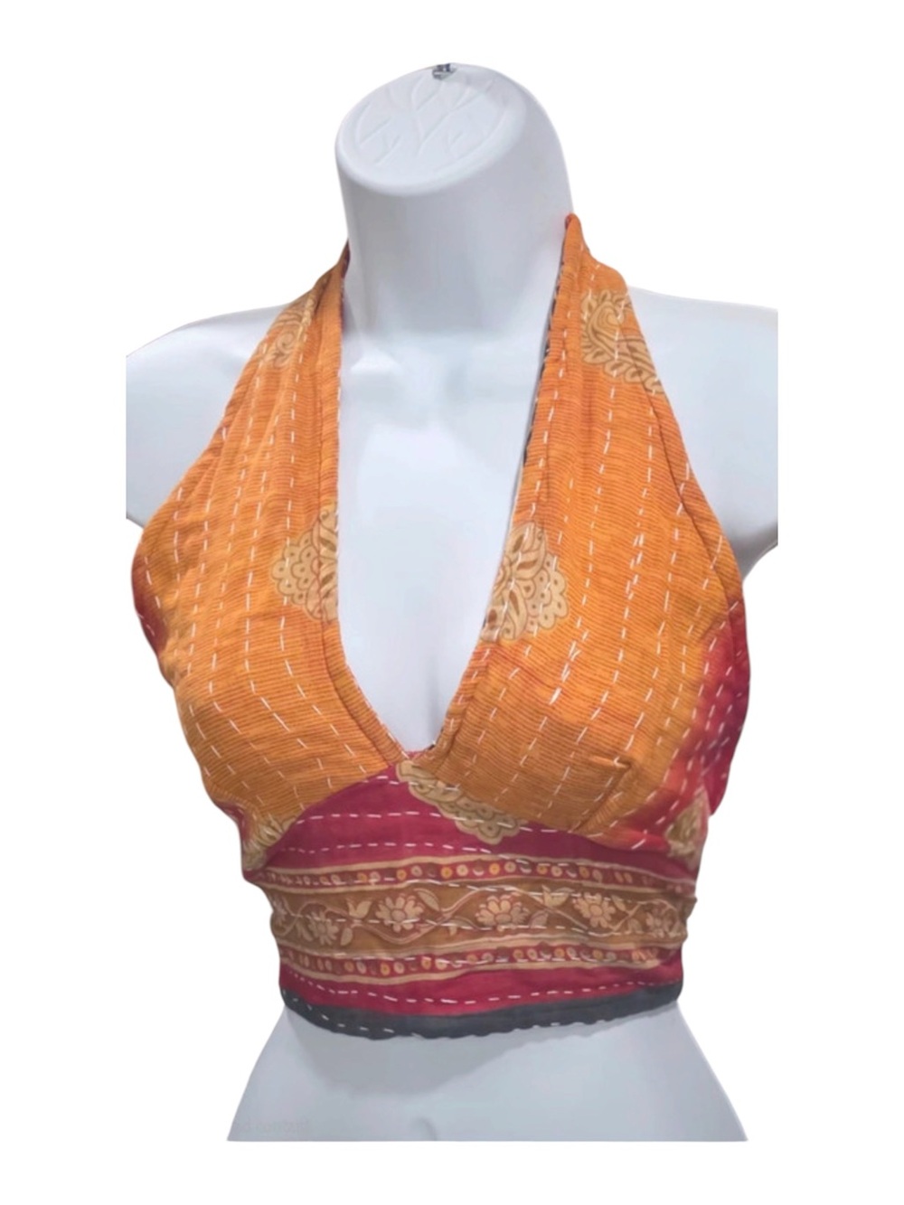 Karma Nepal Crafts Kantha Boho Halter Top OS - Picture 2 of 13